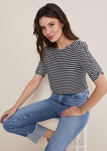 Phase Eight Karla Striped T Shirts Navy/White Canada | SAENVI-965